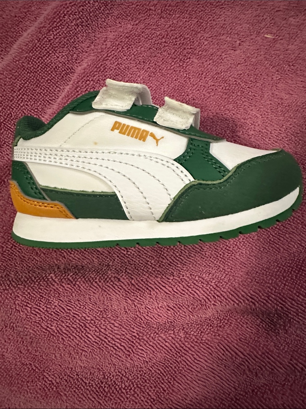 Puma Kids Green, White and Gold Velcro Sneakers